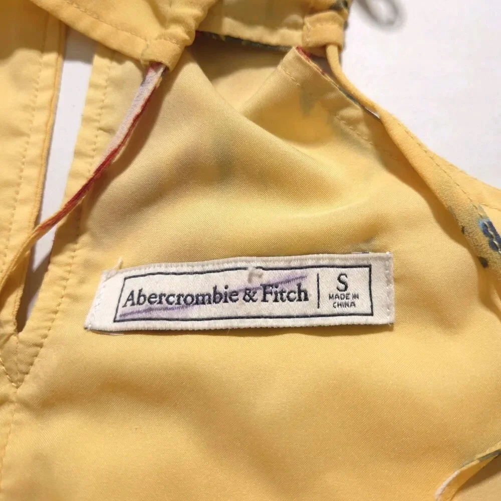 Abercrombie & Fitch Women's Small Floral Tiered Maxi Dress Blue Yellow Sundress